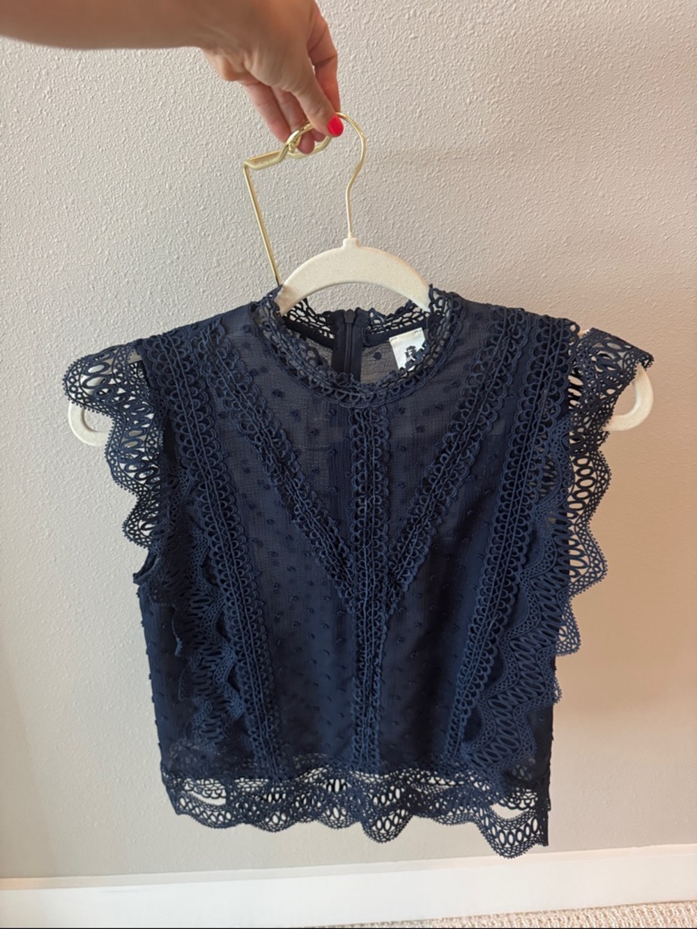 Sleeveless Navy Lace-Trimmed Camisole by Rebecca